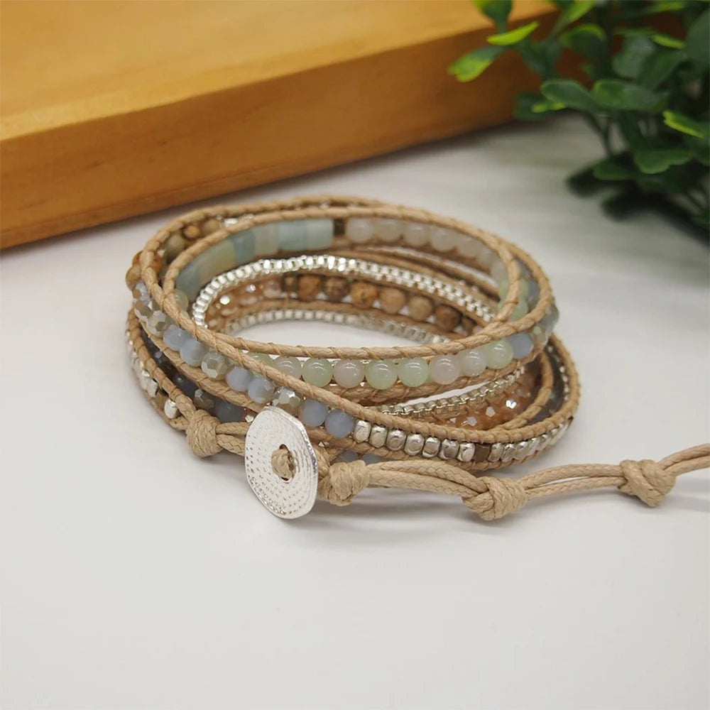 Amazonite Mix 5 Wrap Bracelet, Boho Beadwork