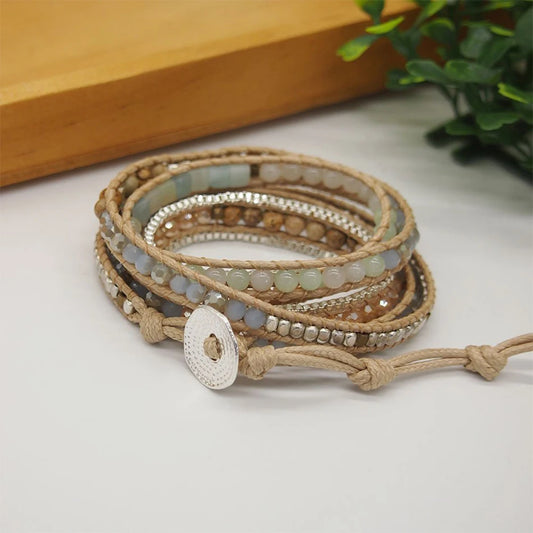 Amazonite Mix 5 Wrap Bracelet, Boho Beadwork
