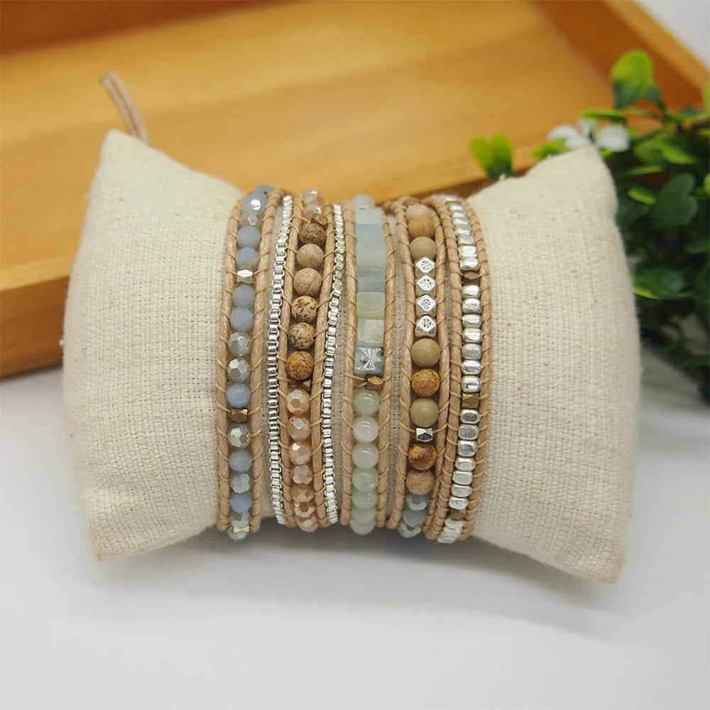 Amazonite Mix 5 Wrap Bracelet, Boho Beadwork