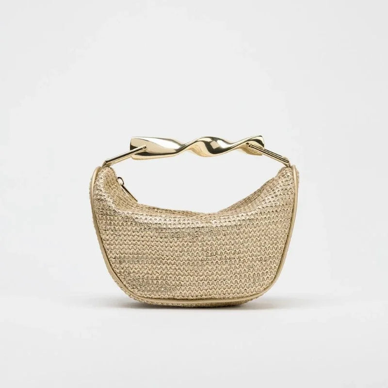 Half-Moon Bucket Woven Straw Handbag