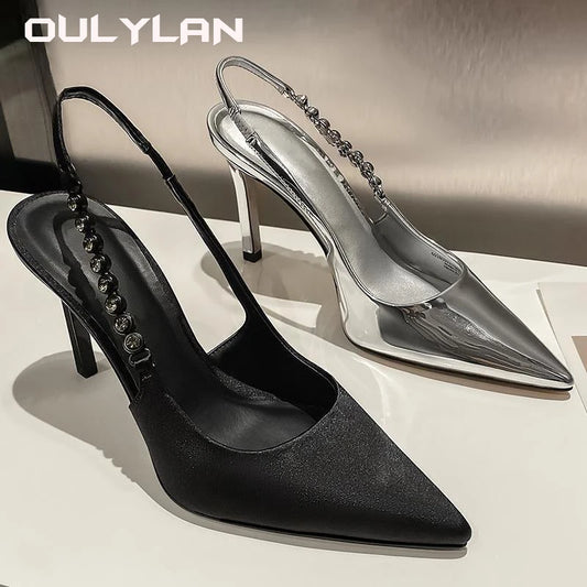 High Heels Slingback Silver Party Dress Shoes