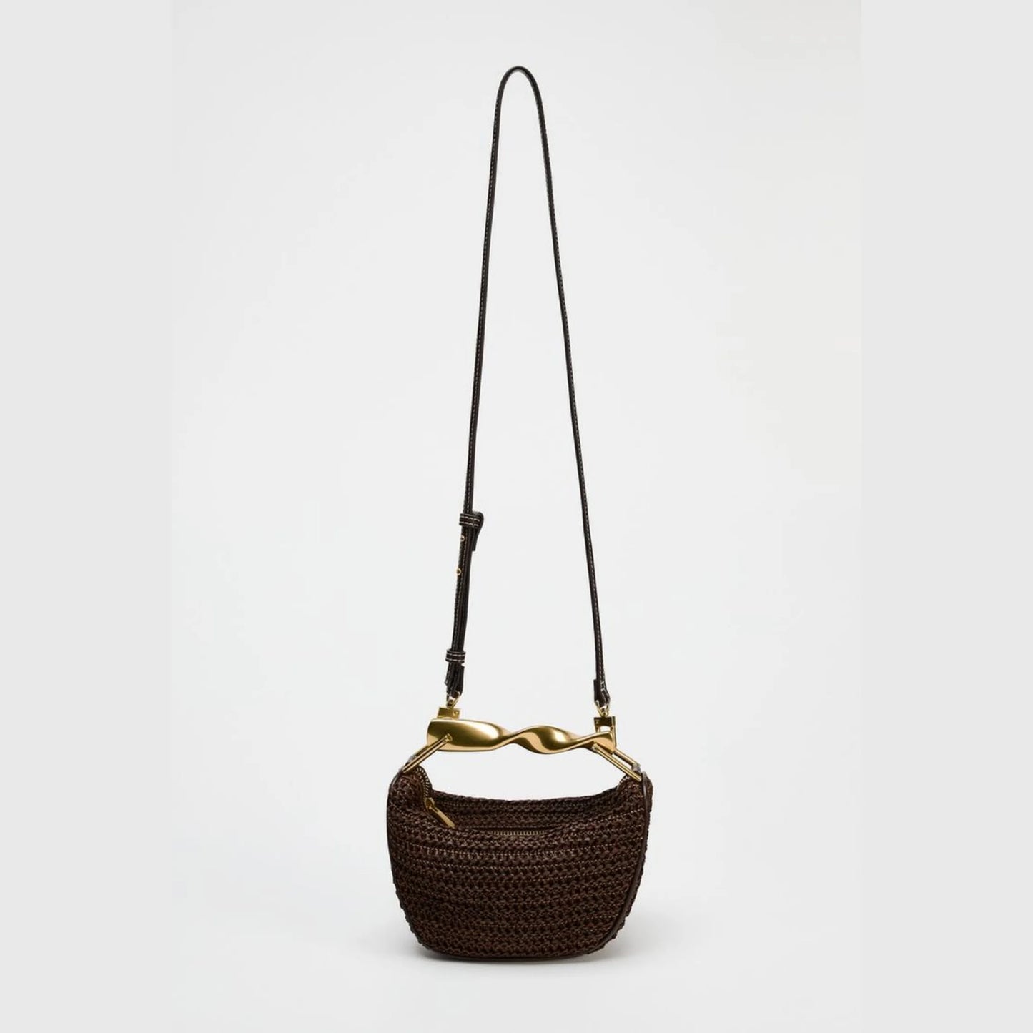Half-Moon Bucket Woven Straw Handbag