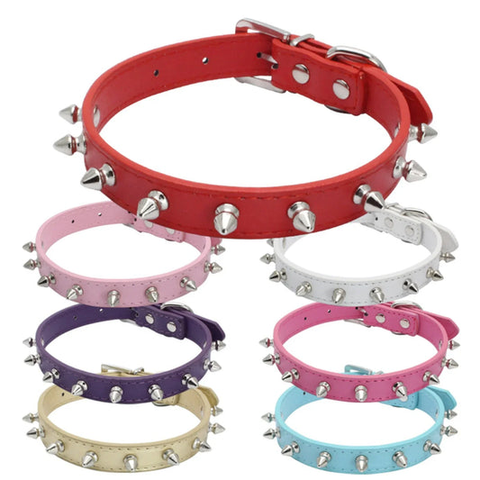 Cool Cat Dog Collar Leather Spiked Studded Collars