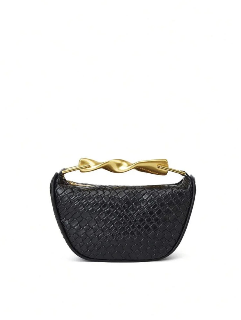 Half-Moon Bucket Woven Straw Handbag