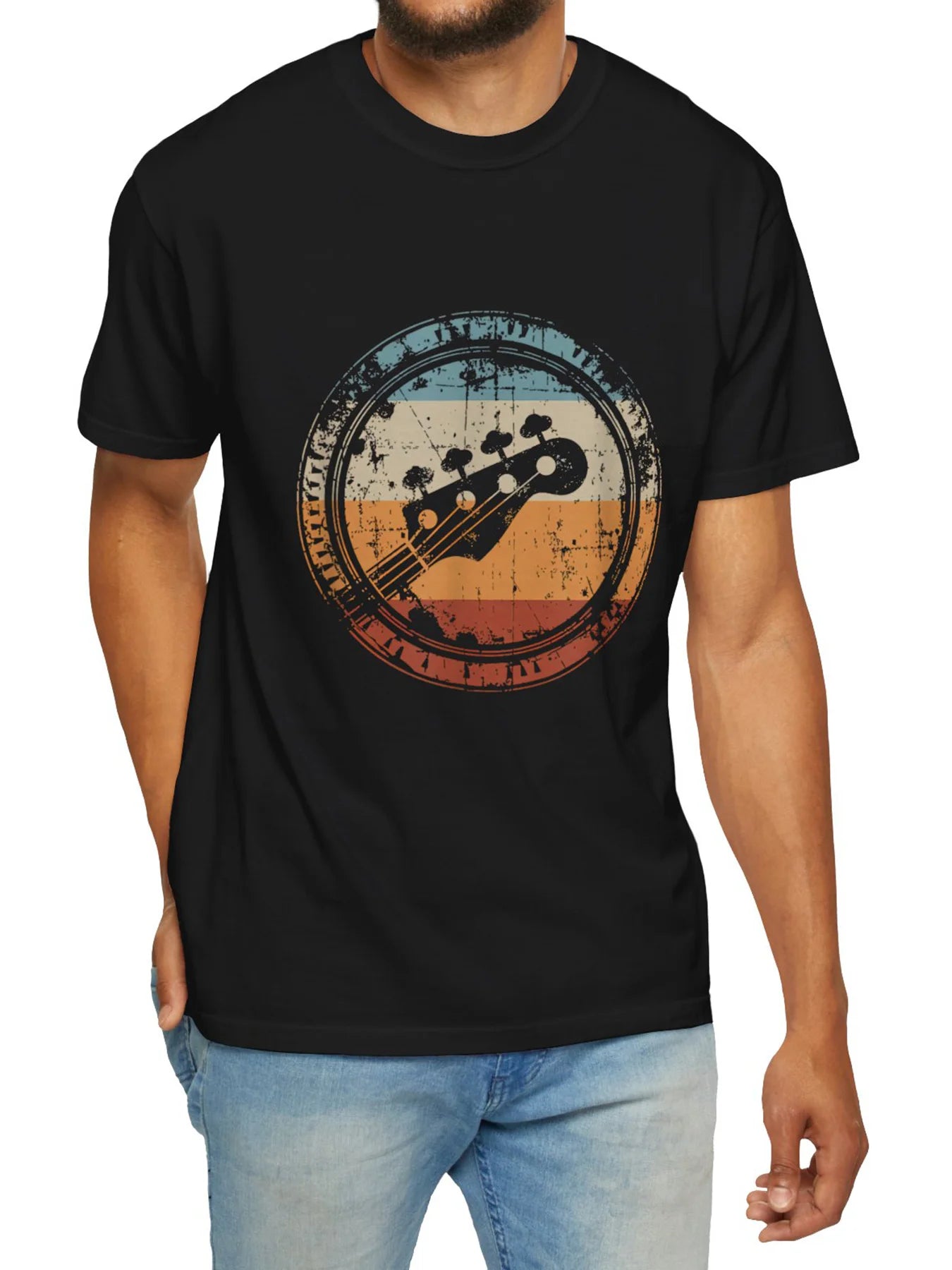 T-Shirt with Guitar Graphic Cotton