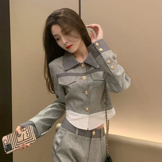 Grey Top and Pant Sets 2 Pieces Professional