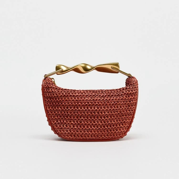 Half-Moon Bucket Woven Straw Handbag