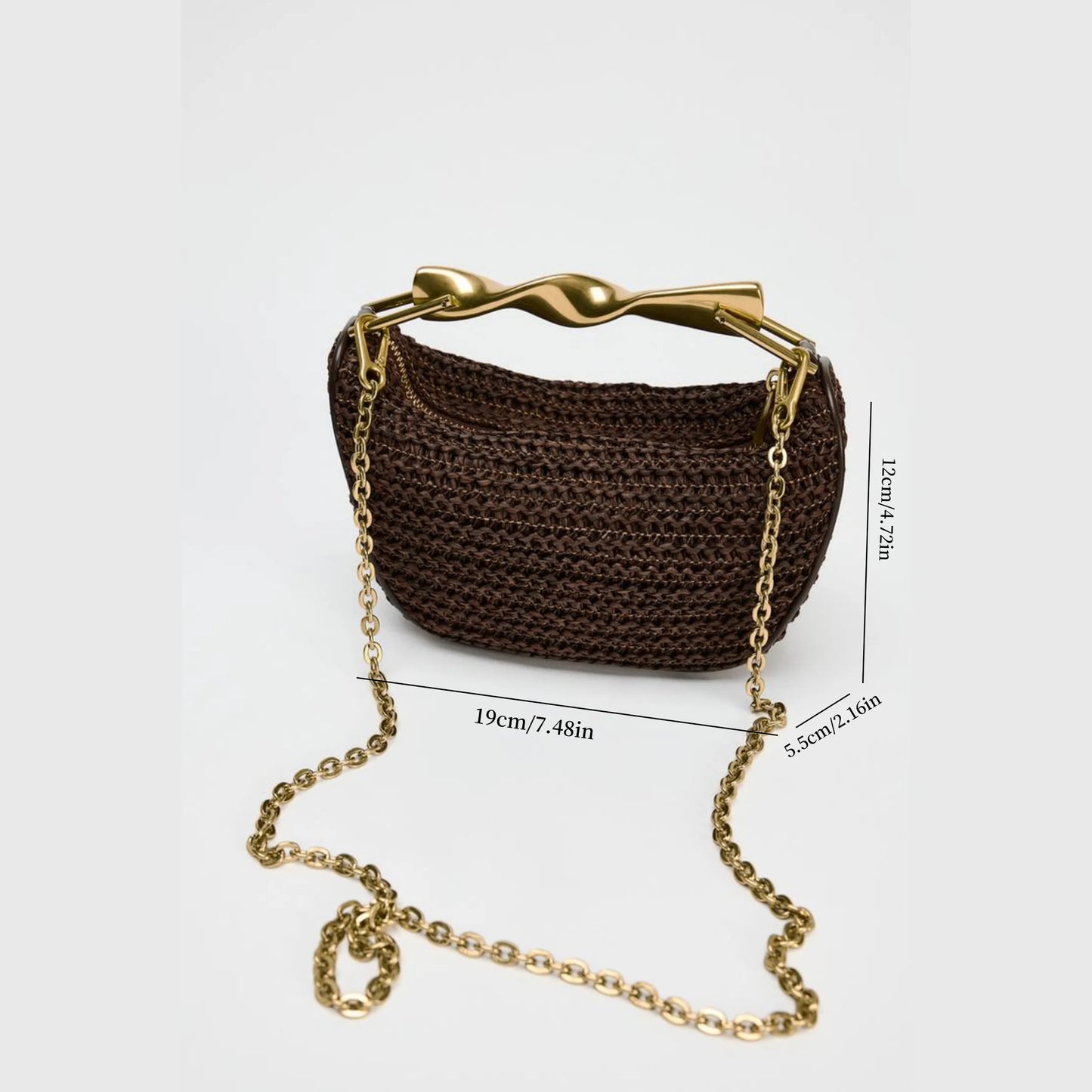 Half-Moon Bucket Woven Straw Handbag