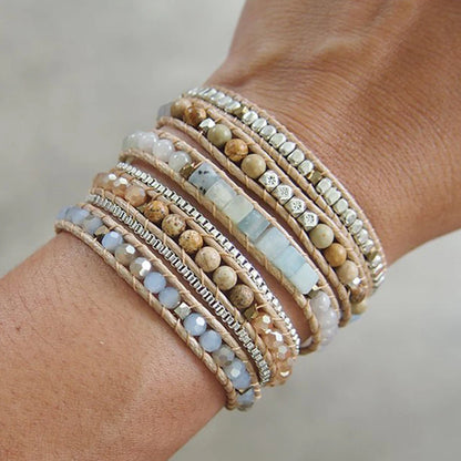 Amazonite Mix 5 Wrap Bracelet, Boho Beadwork