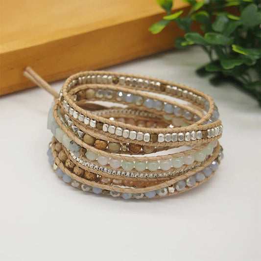 Amazonite Mix 5 Wrap Bracelet, Boho Beadwork