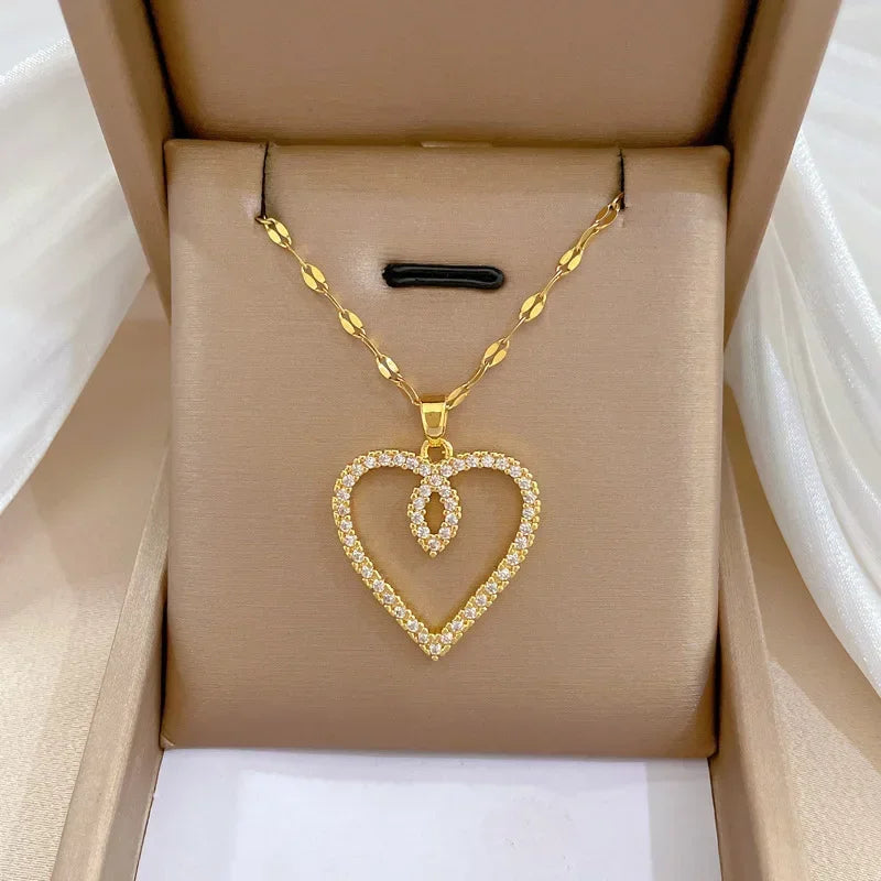 Stainless Steel Zirconia Gold Color Necklace