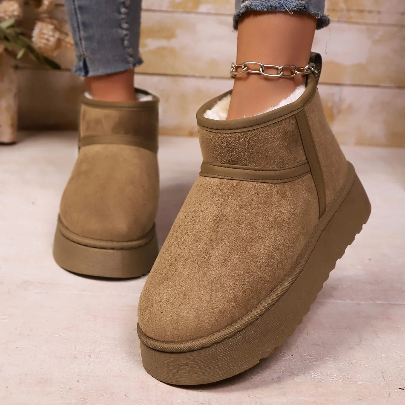 Real Sheepskin Wool Low-cut Warm Ladies Boots