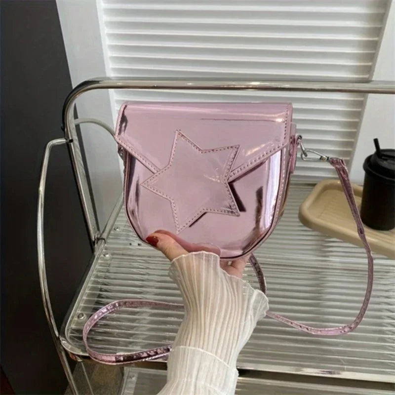 Pentagram Crossbody Shoulder Bag, Patent Leather