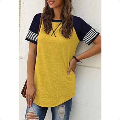 Short Sleeve Striped Tunic Tops