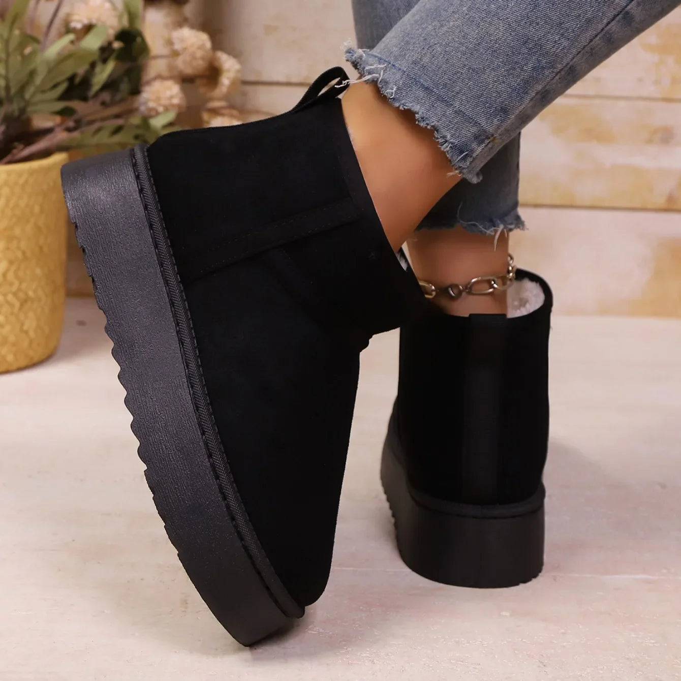 Real Sheepskin Wool Low-cut Warm Ladies Boots