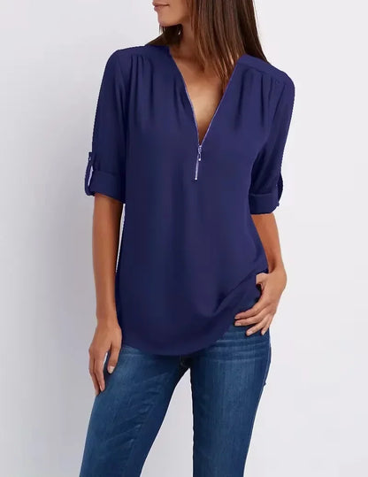 Loose Shirt Deep V Neck Chiffon