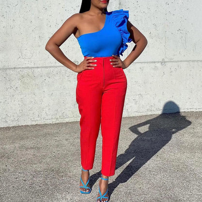 Elegant High Waisted Straight Ankle Length