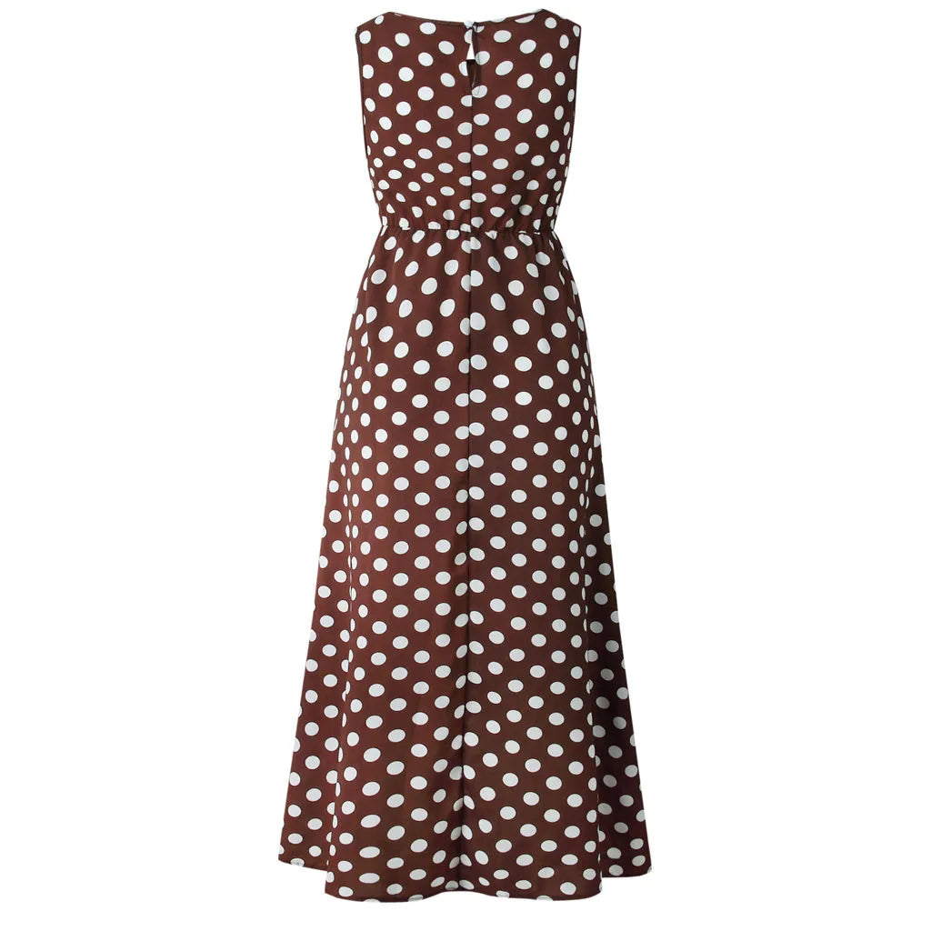 Sleeveless Long Skirt Polka Dot Printing
