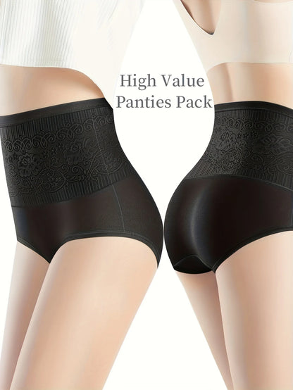 4 pcs jacquard high waist panties Belly Control hip lift
