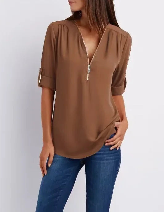 Loose Shirt Deep V Neck Chiffon