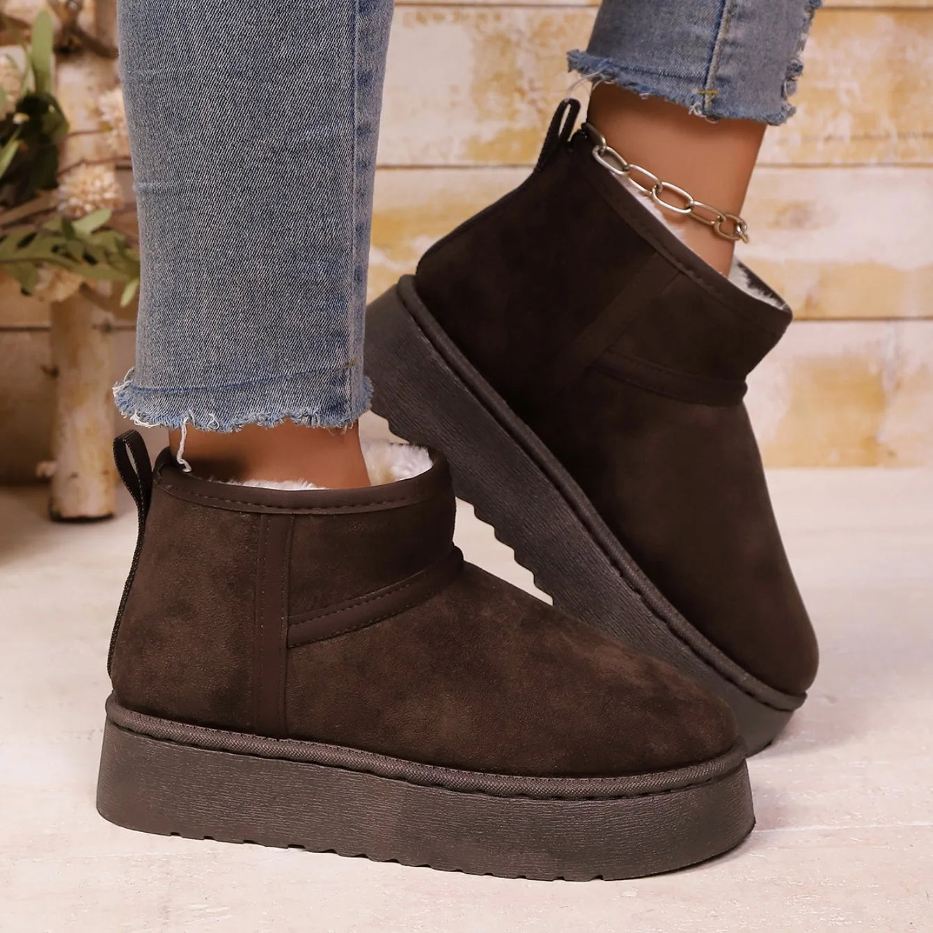 Real Sheepskin Wool Low-cut Warm Ladies Boots