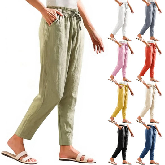 Women Cropped Pants Cotton Linen