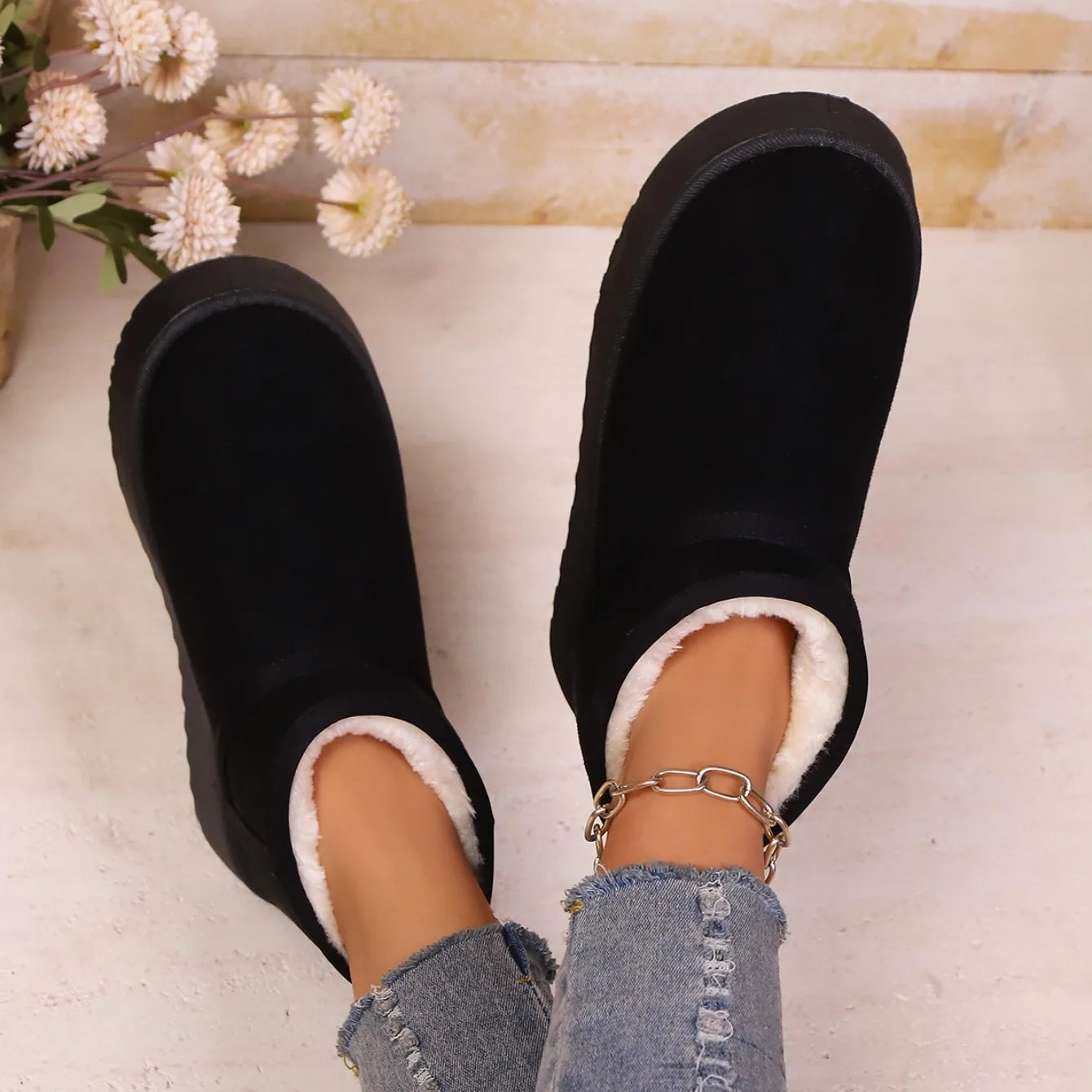 Real Sheepskin Wool Low-cut Warm Ladies Boots