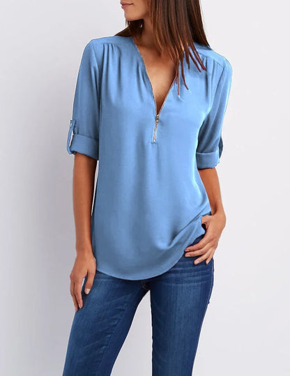 Loose Shirt Deep V Neck Chiffon