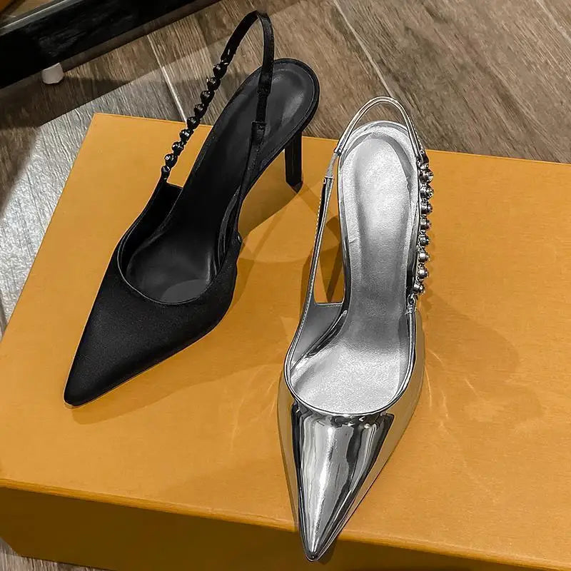 High Heels Slingback Silver Party Dress Shoes