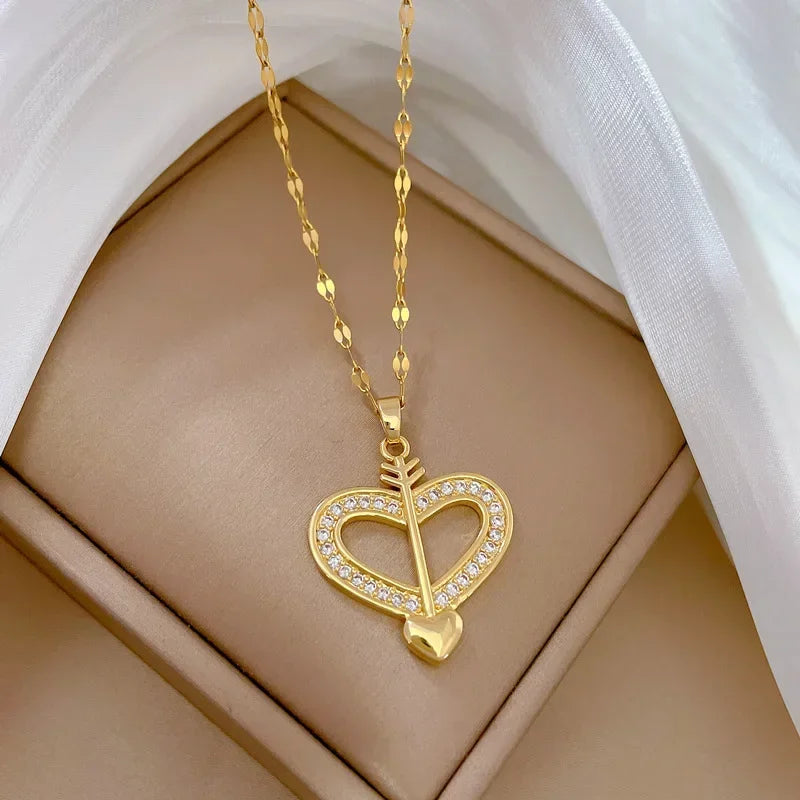Stainless Steel Zirconia Gold Color Necklace