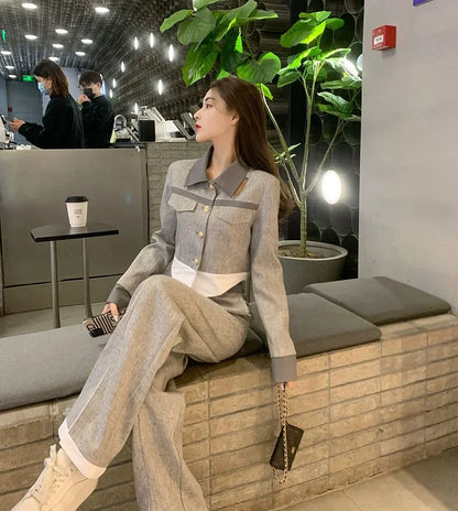 Grey  Top and Pant Sets  2 Pieces Professional