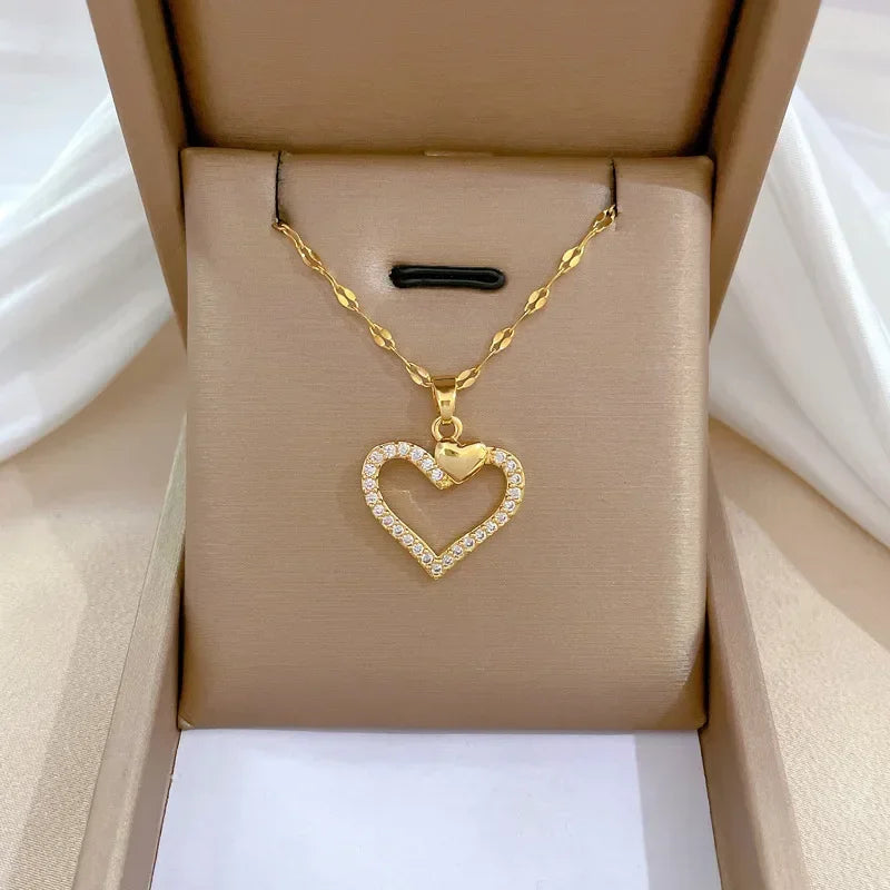 Stainless Steel Zirconia Gold Color Necklace
