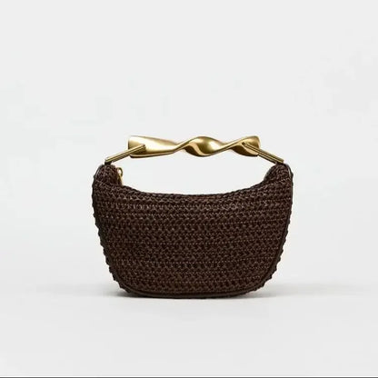 Half-Moon Bucket Woven Straw Handbag