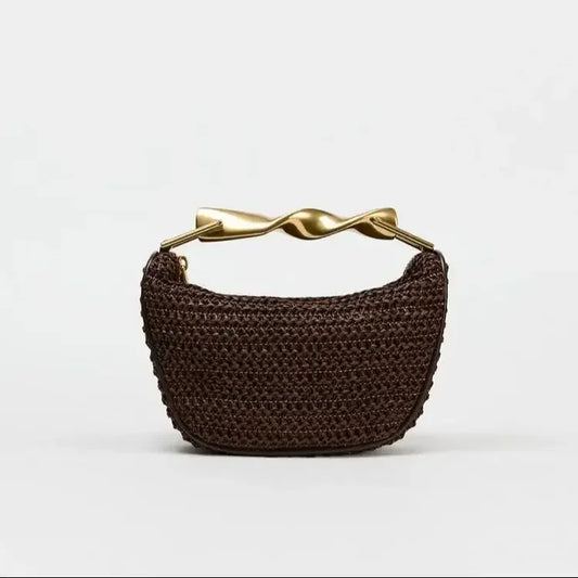 Half-Moon Bucket Woven Straw Handbag