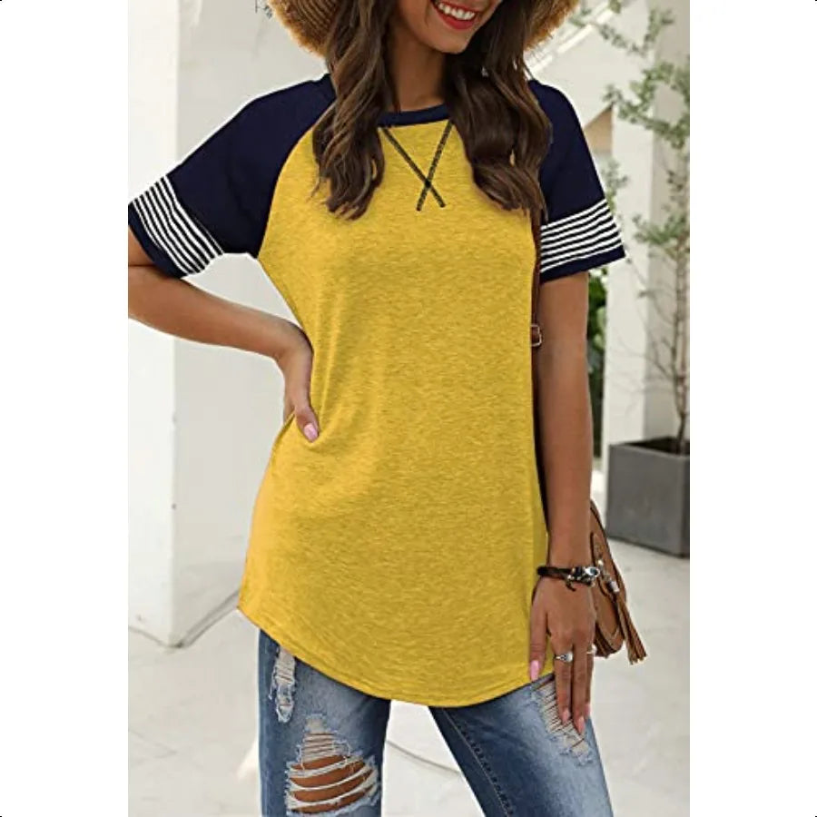 Short Sleeve Striped Tunic Tops