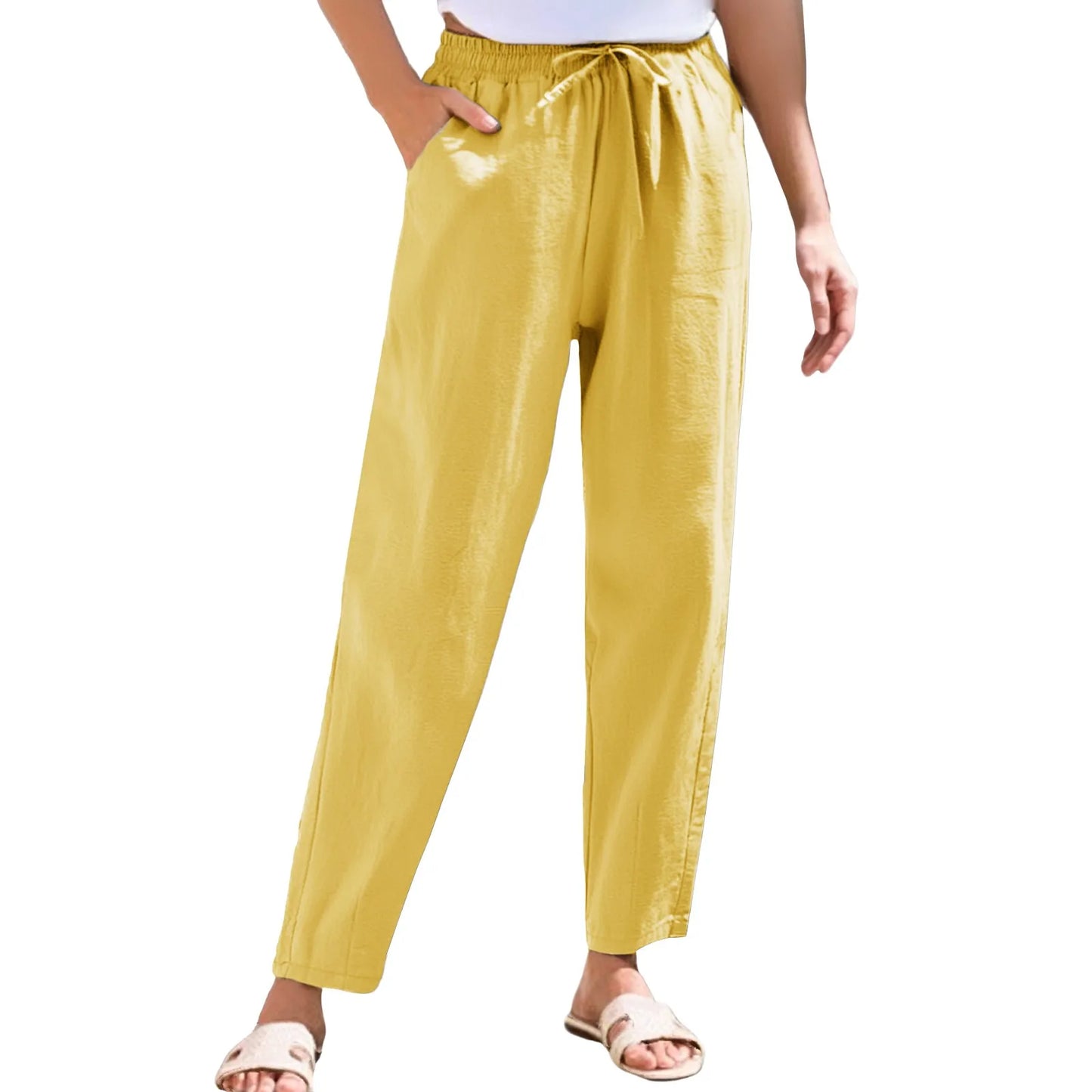 Women Cropped Pants Cotton Linen