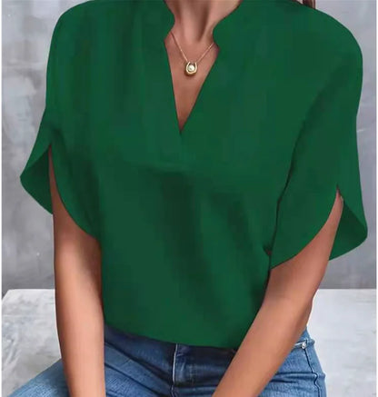 Elegant Women's Short Sleeve Vneck Blouse