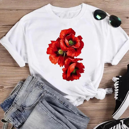 Spring Flower Short Sleeve Graphic Shirt