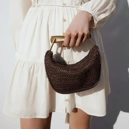 Half-Moon Bucket Woven Straw Handbag