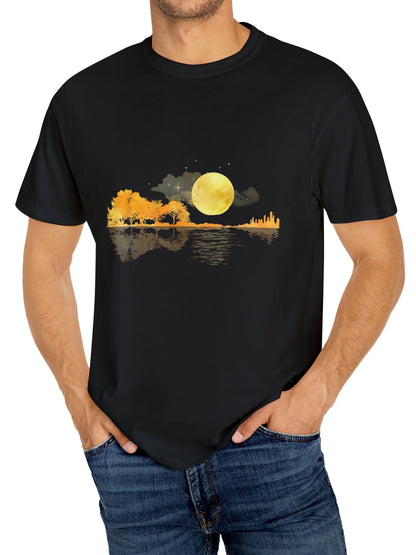 Stretch Round Neck Moon Pattern T-shirt
