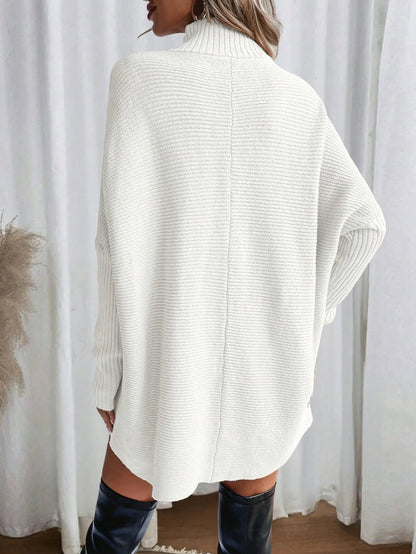 Woman Sweater Irregular Hem Turtleneck Pullover Top