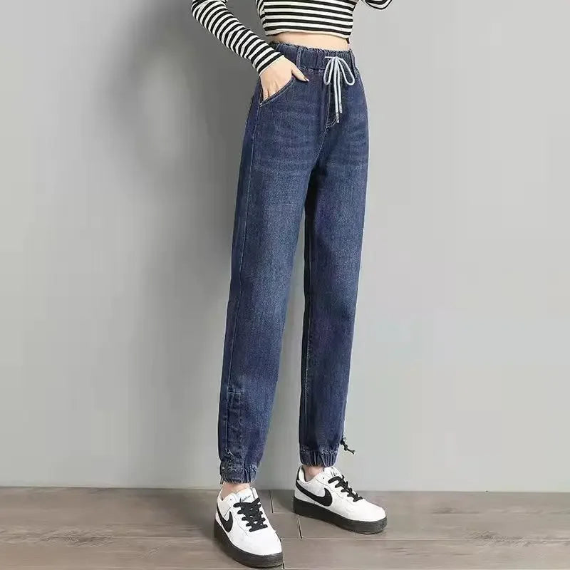 Elastic Waist Elastic Cuffed Denim