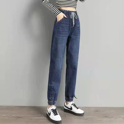 Elastic Waist Elastic Cuffed Denim