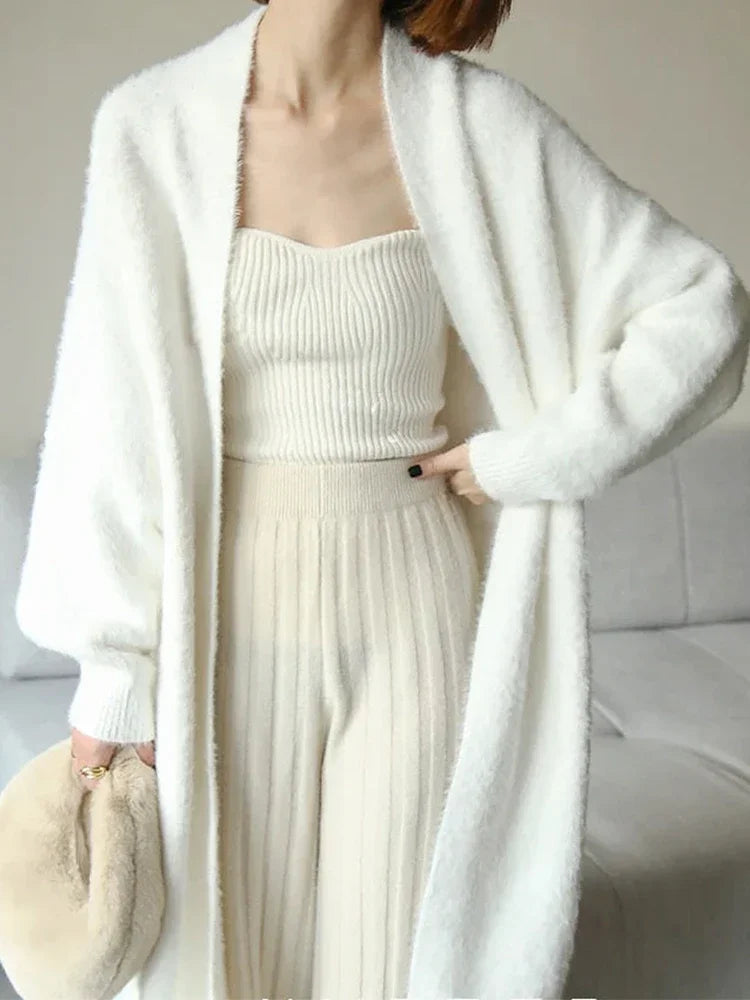 white Long Cashmore Cardigan for winter