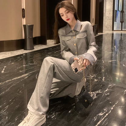 Grey  Top and Pant Sets  2 Pieces Professional