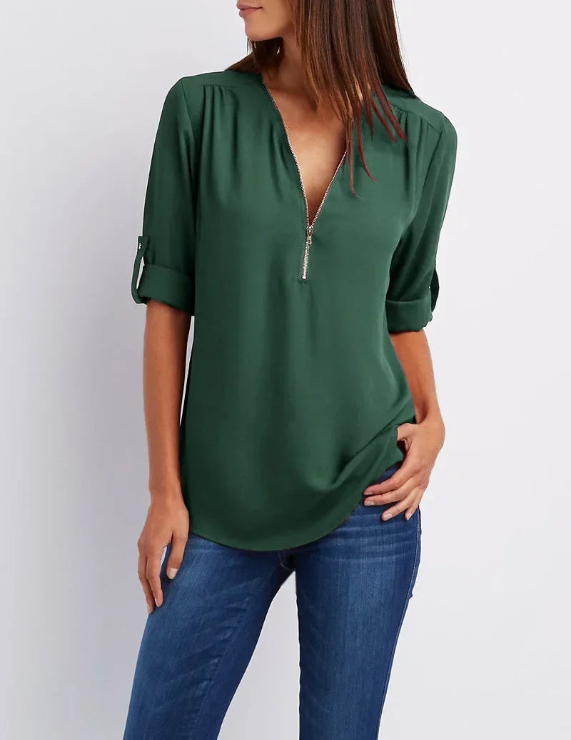 Loose Shirt Deep V Neck Chiffon