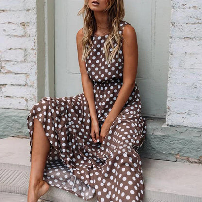 Sleeveless Long Skirt Polka Dot Printing