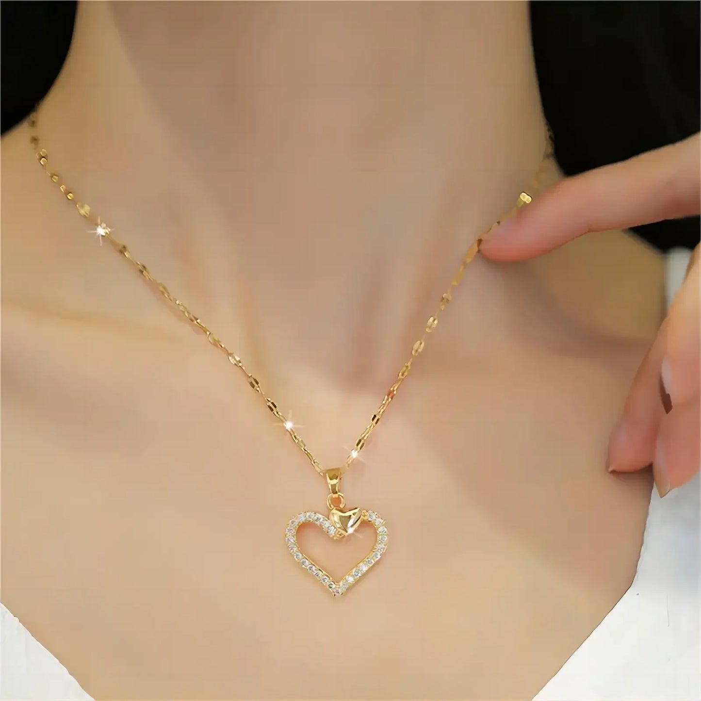 Stainless Steel Zirconia Gold Color Necklace