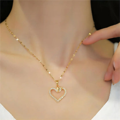 Stainless Steel Zirconia Gold Color Necklace