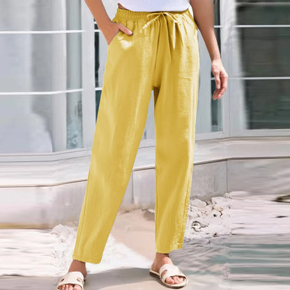 Women Cropped Pants Cotton Linen